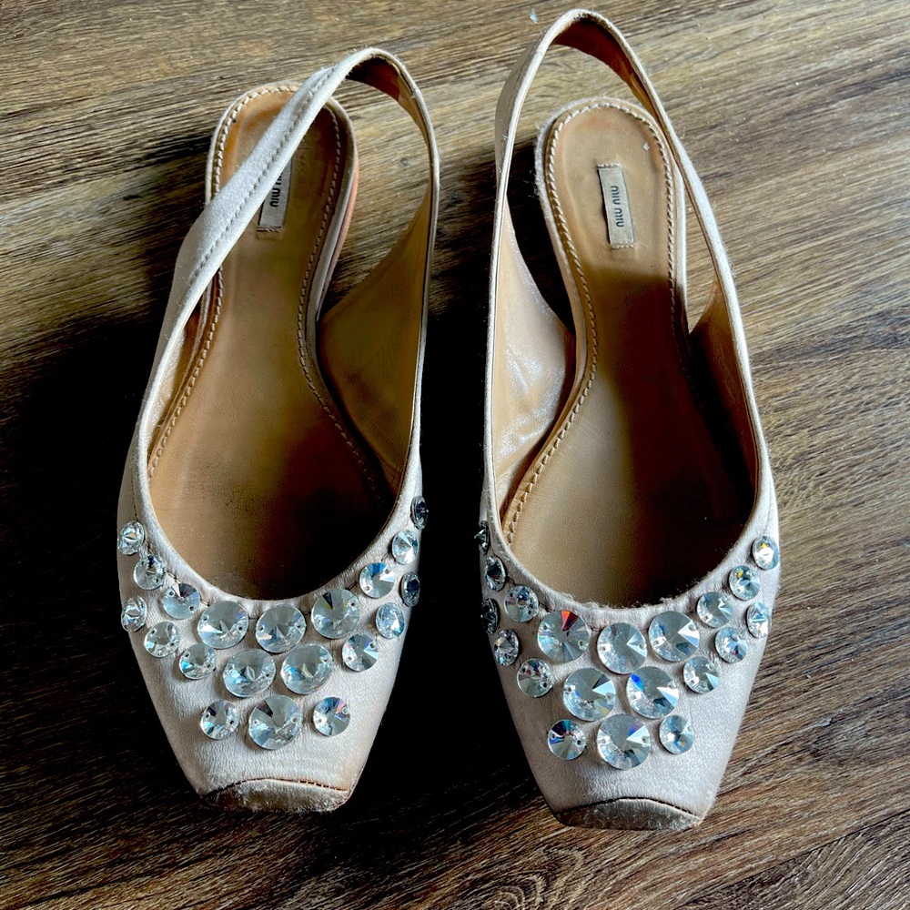 MIU MIU Satin Ballet Sling back flats